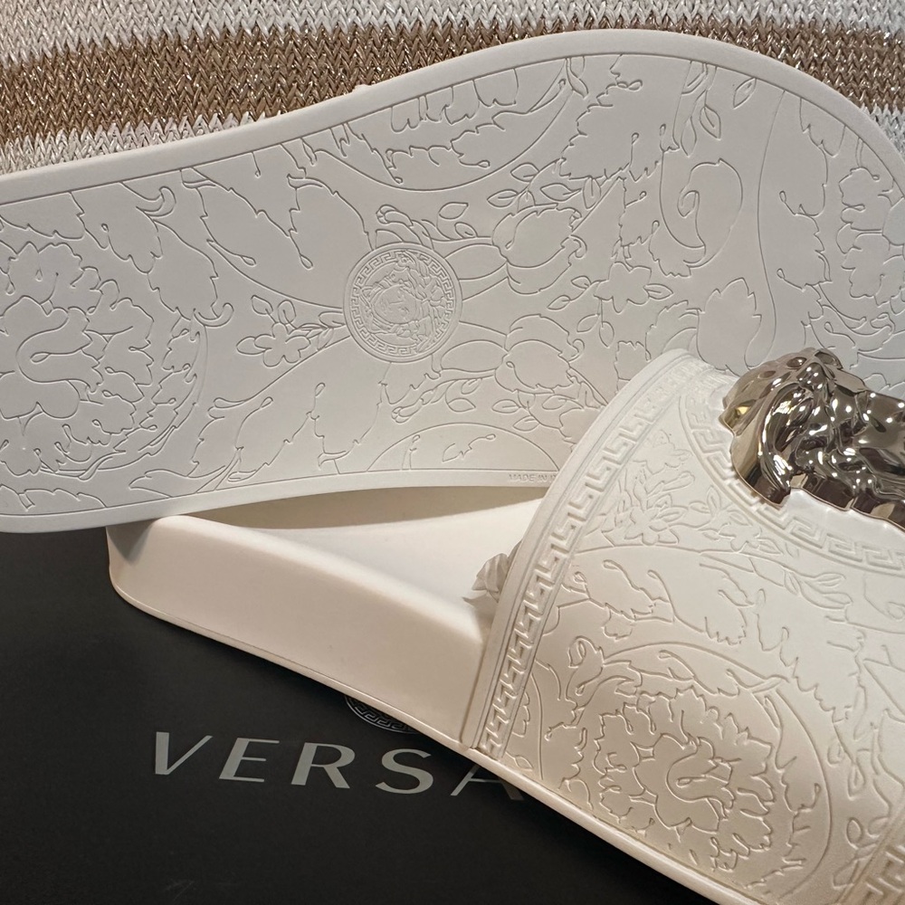 Versace White Embossed Slides - image 1